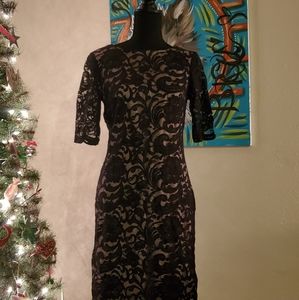 Simple black lace illusion dress